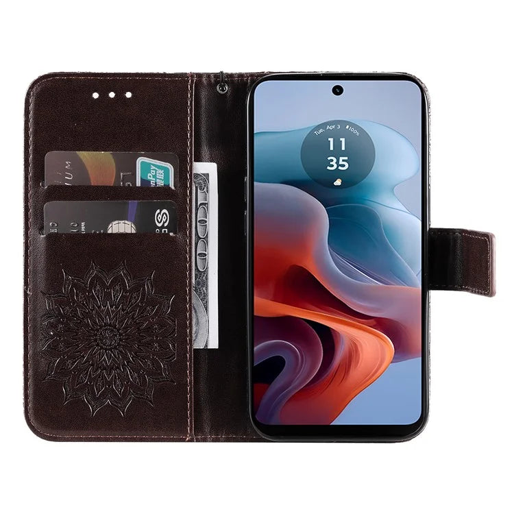 KT Imprinting Flower Series-1 For Motorola Moto G34 5G Case PU Leather Wallet Card Slots Cover