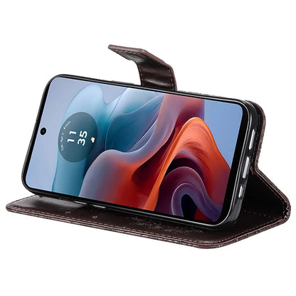KT Imprinting Flower Series-1 For Motorola Moto G34 5G Case PU Leather Wallet Card Slots Cover