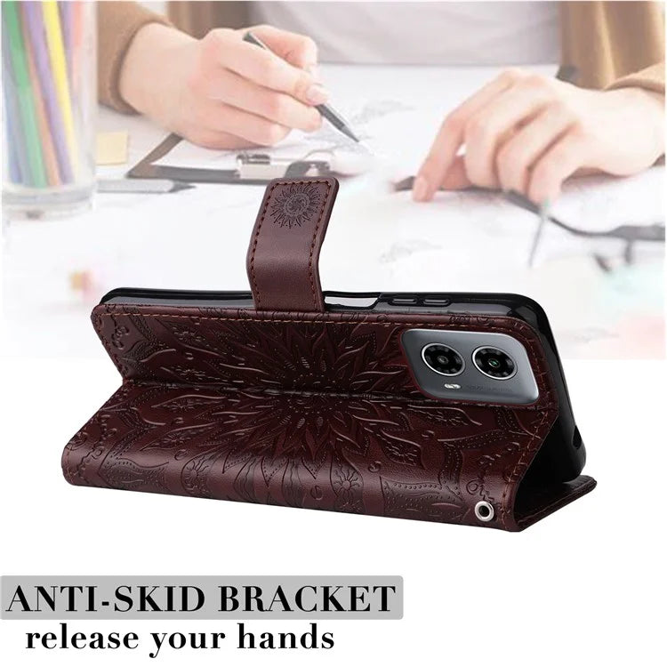 KT Imprinting Flower Series-1 For Motorola Moto G34 5G Case PU Leather Wallet Card Slots Cover