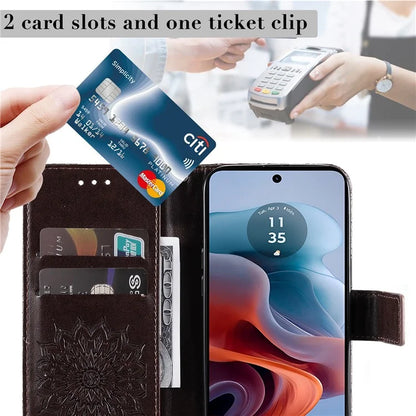 KT Imprinting Flower Series-1 For Motorola Moto G34 5G Case PU Leather Wallet Card Slots Cover