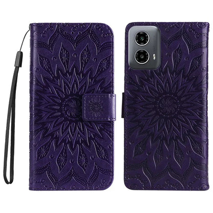 KT Imprinting Flower Series-1 For Motorola Moto G34 5G Case PU Leather Wallet Card Slots Cover