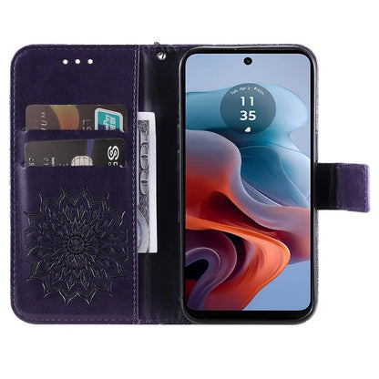 KT Imprinting Flower Series-1 For Motorola Moto G34 5G Case PU Leather Wallet Card Slots Cover
