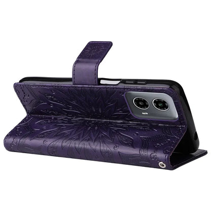 KT Imprinting Flower Series-1 For Motorola Moto G34 5G Case PU Leather Wallet Card Slots Cover