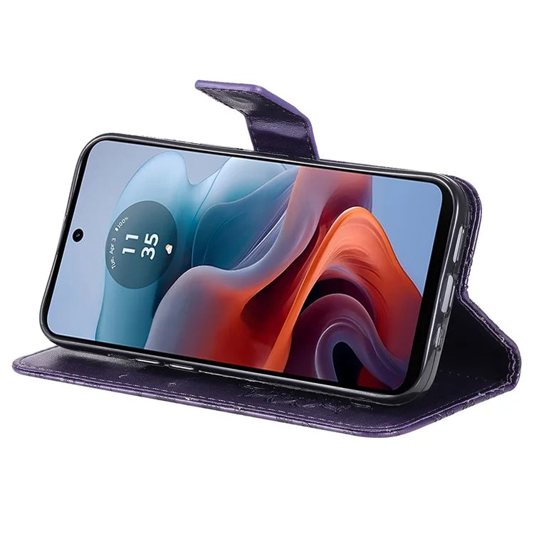 KT Imprinting Flower Series-1 For Motorola Moto G34 5G Case PU Leather Wallet Card Slots Cover