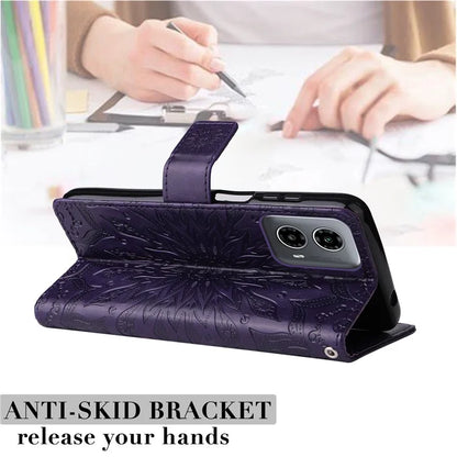 KT Imprinting Flower Series-1 For Motorola Moto G34 5G Case PU Leather Wallet Card Slots Cover