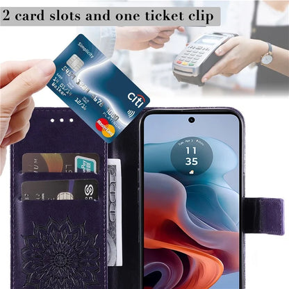 KT Imprinting Flower Series-1 For Motorola Moto G34 5G Case PU Leather Wallet Card Slots Cover