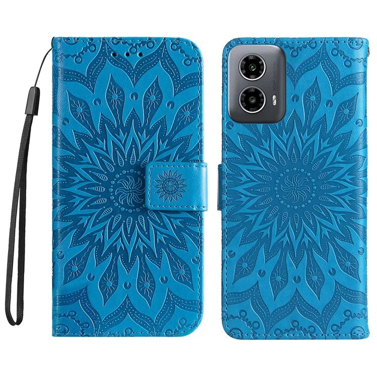 KT Imprinting Flower Series-1 For Motorola Moto G34 5G Case PU Leather Wallet Card Slots Cover