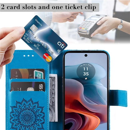 KT Imprinting Flower Series-1 For Motorola Moto G34 5G Case PU Leather Wallet Card Slots Cover