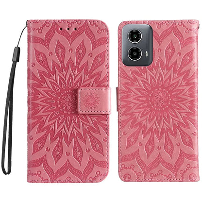 KT Imprinting Flower Series-1 For Motorola Moto G34 5G Case PU Leather Wallet Card Slots Cover
