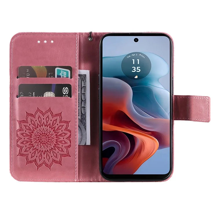 KT Imprinting Flower Series-1 For Motorola Moto G34 5G Case PU Leather Wallet Card Slots Cover