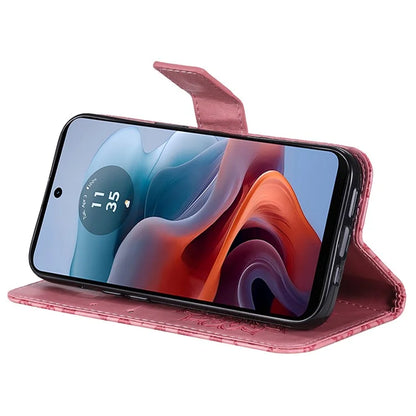 KT Imprinting Flower Series-1 For Motorola Moto G34 5G Case PU Leather Wallet Card Slots Cover