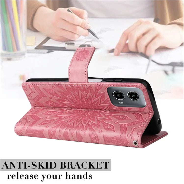 KT Imprinting Flower Series-1 For Motorola Moto G34 5G Case PU Leather Wallet Card Slots Cover