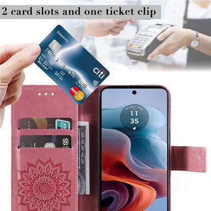 KT Imprinting Flower Series-1 For Motorola Moto G34 5G Case PU Leather Wallet Card Slots Cover