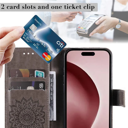 KT Imprinting Flower Series-1 For iPhone 16 Pro Max Case Wallet Leather Phone Cover