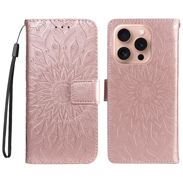 KT Imprinting Flower Series-1 For iPhone 16 Pro Max Case Wallet Leather Phone Cover