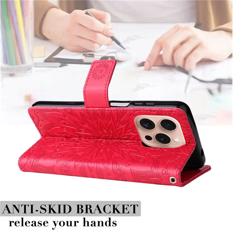 KT Imprinting Flower Series-1 For iPhone 16 Pro Max Case Wallet Leather Phone Cover