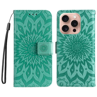KT Imprinting Flower Series-1 For iPhone 16 Pro Max Case Wallet Leather Phone Cover