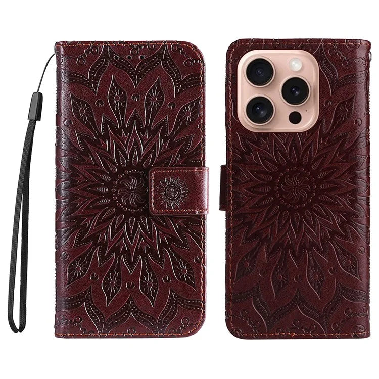 KT Imprinting Flower Series-1 For iPhone 16 Pro Max Case Wallet Leather Phone Cover