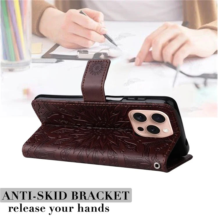 KT Imprinting Flower Series-1 For iPhone 16 Pro Max Case Wallet Leather Phone Cover