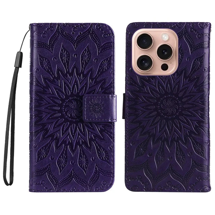 KT Imprinting Flower Series-1 For iPhone 16 Pro Max Case Wallet Leather Phone Cover