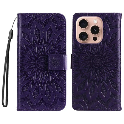 KT Imprinting Flower Series-1 For iPhone 16 Pro Max Case Wallet Leather Phone Cover