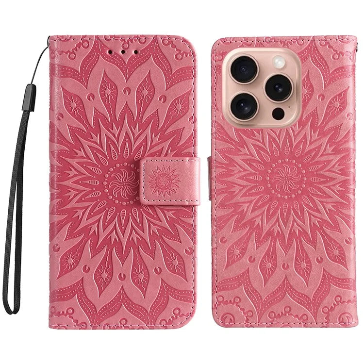 KT Imprinting Flower Series-1 For iPhone 16 Pro Max Case Wallet Leather Phone Cover