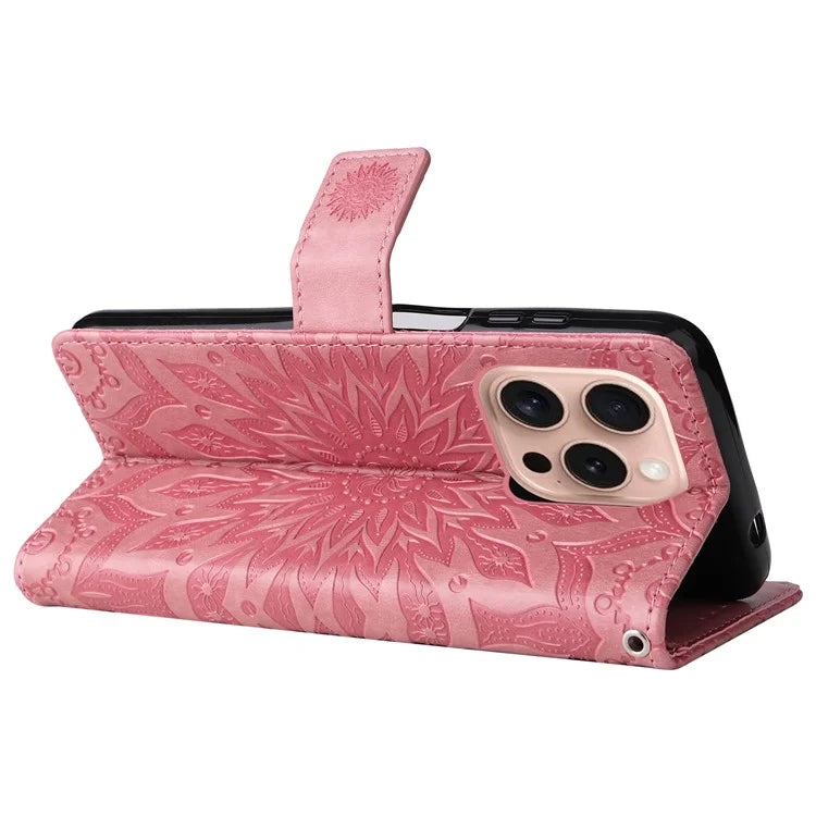KT Imprinting Flower Series-1 For iPhone 16 Pro Max Case Wallet Leather Phone Cover