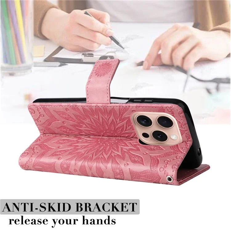 KT Imprinting Flower Series-1 For iPhone 16 Pro Max Case Wallet Leather Phone Cover