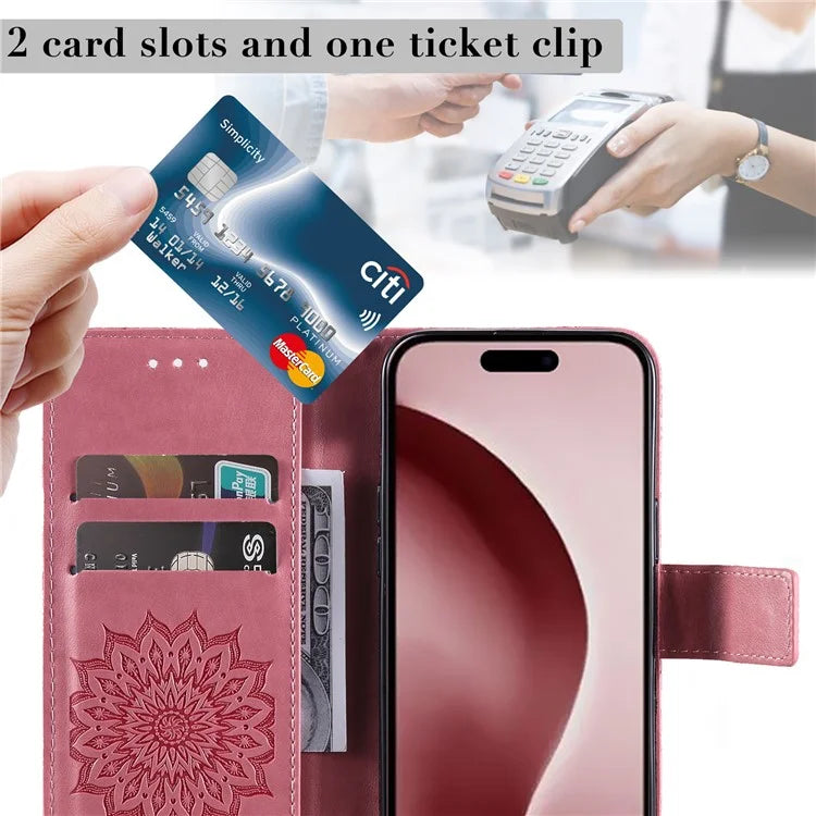 KT Imprinting Flower Series-1 For iPhone 16 Pro Max Case Wallet Leather Phone Cover