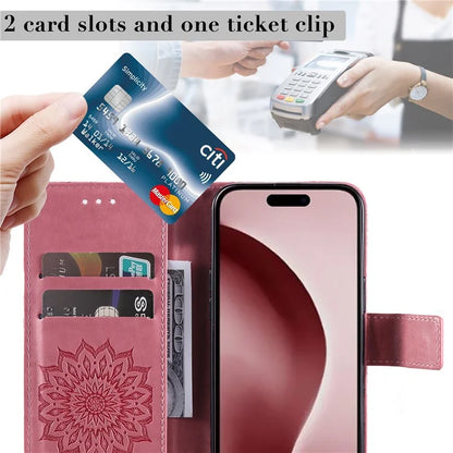 KT Imprinting Flower Series-1 For iPhone 16 Pro Max Case Wallet Leather Phone Cover