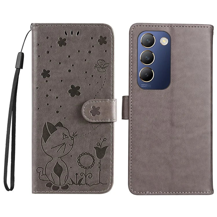 KT Imprinting Flower Series-4 For vivo V40 SE 5G / Y100 5G (Indonesia) / Y200e 5G / V30 Lite 5G (India) Leather Phone Case