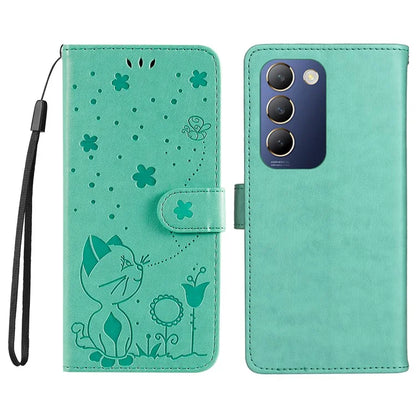KT Imprinting Flower Series-4 For vivo V40 SE 5G / Y100 5G (Indonesia) / Y200e 5G / V30 Lite 5G (India) Leather Phone Case
