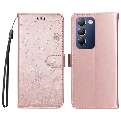 KT Imprinting Flower Series-4 For vivo V40 SE 5G / Y100 5G (Indonesia) / Y200e 5G / V30 Lite 5G (India) Leather Phone Case