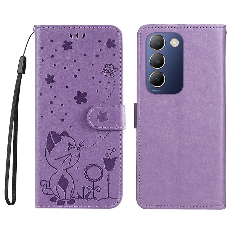 KT Imprinting Flower Series-4 For vivo V40 SE 5G / Y100 5G (Indonesia) / Y200e 5G / V30 Lite 5G (India) Leather Phone Case