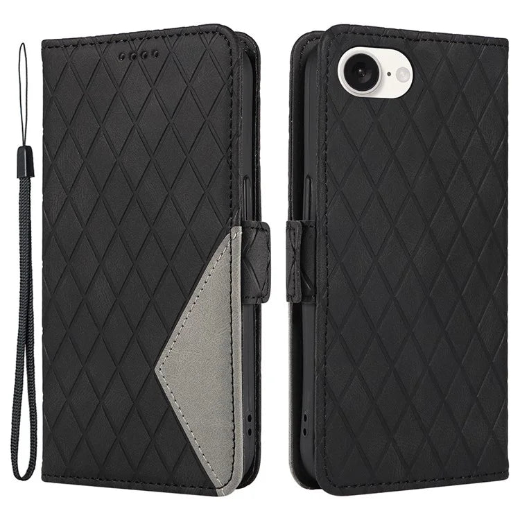 For iPhone SE (2024) Wallet Case Rhombus Grid Leather Shockproof Phone Cover