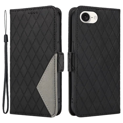 For iPhone SE (2024) Wallet Case Rhombus Grid Leather Shockproof Phone Cover