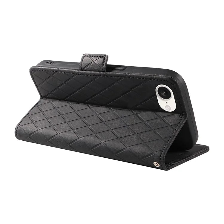 For iPhone SE (2024) Wallet Case Rhombus Grid Leather Shockproof Phone Cover