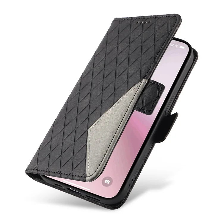 For iPhone SE (2024) Wallet Case Rhombus Grid Leather Shockproof Phone Cover