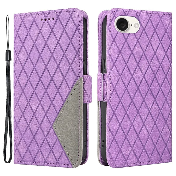 For iPhone SE (2024) Wallet Case Rhombus Grid Leather Shockproof Phone Cover