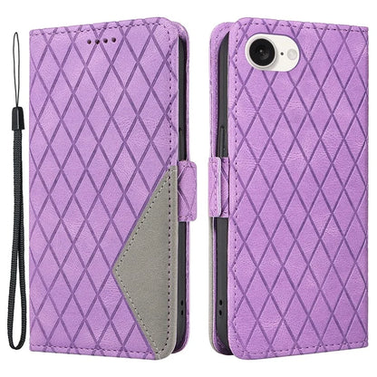 For iPhone SE (2024) Wallet Case Rhombus Grid Leather Shockproof Phone Cover