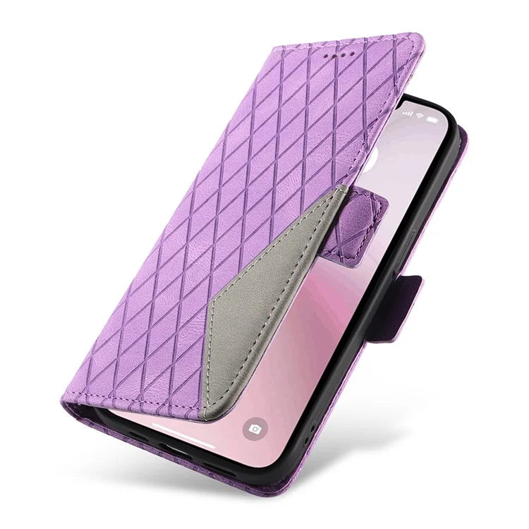 For iPhone SE (2024) Wallet Case Rhombus Grid Leather Shockproof Phone Cover