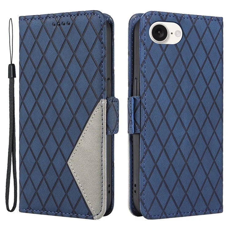 For iPhone SE (2024) Wallet Case Rhombus Grid Leather Shockproof Phone Cover