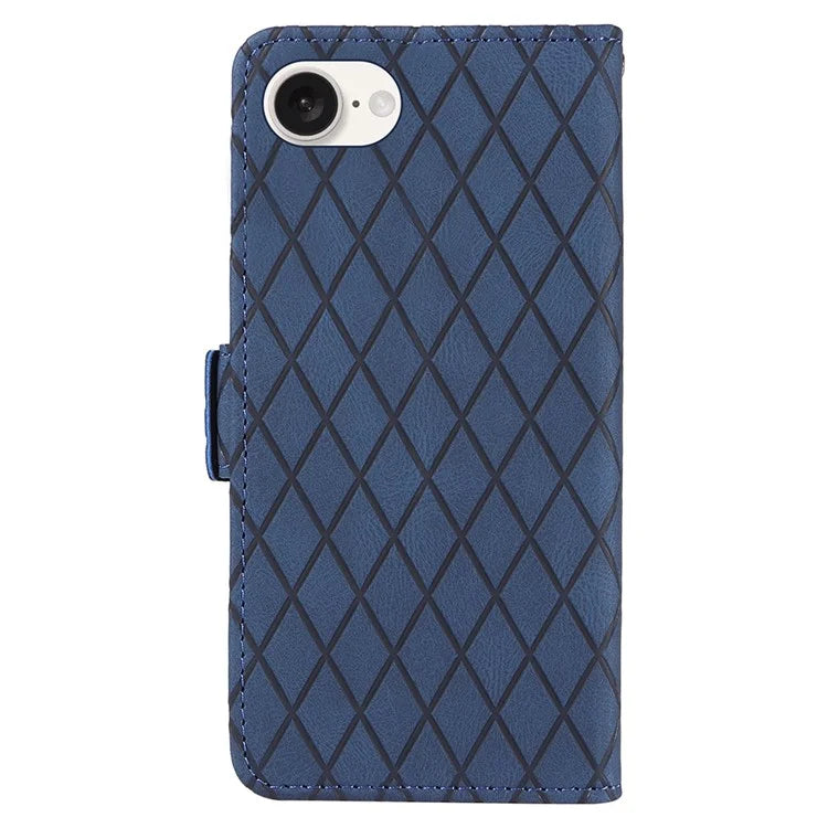 For iPhone SE (2024) Wallet Case Rhombus Grid Leather Shockproof Phone Cover