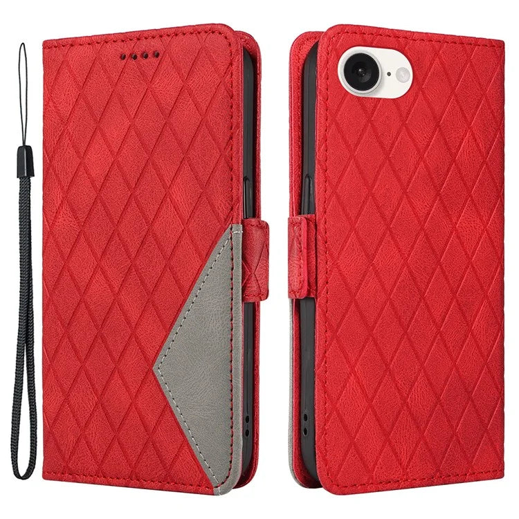 For iPhone SE (2024) Wallet Case Rhombus Grid Leather Shockproof Phone Cover