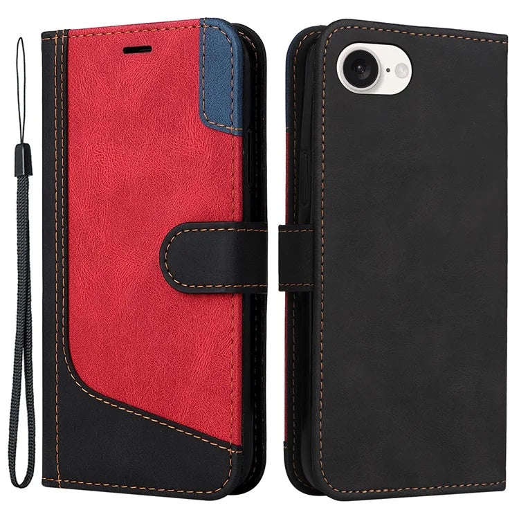 For iPhone SE (2024) Case Wallet PU Leather Three-Color Splicing Phone Cover