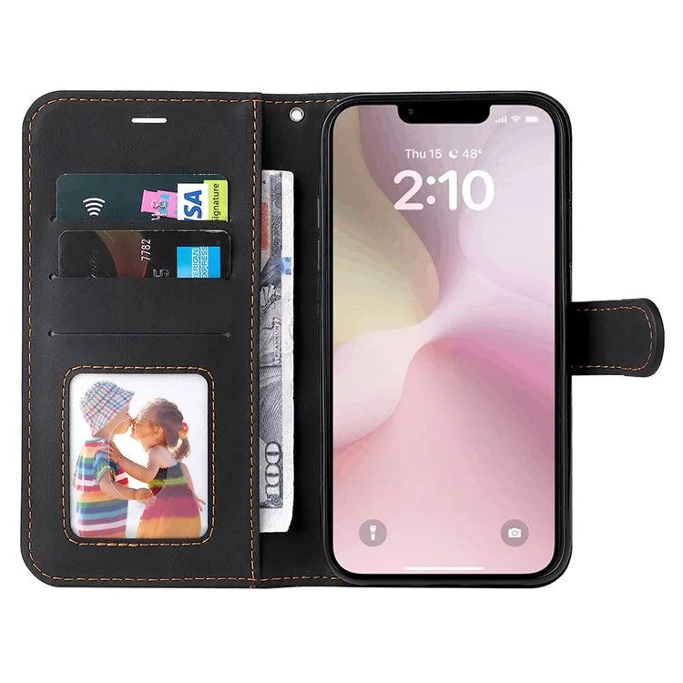 For iPhone SE (2024) Case Wallet PU Leather Three-Color Splicing Phone Cover