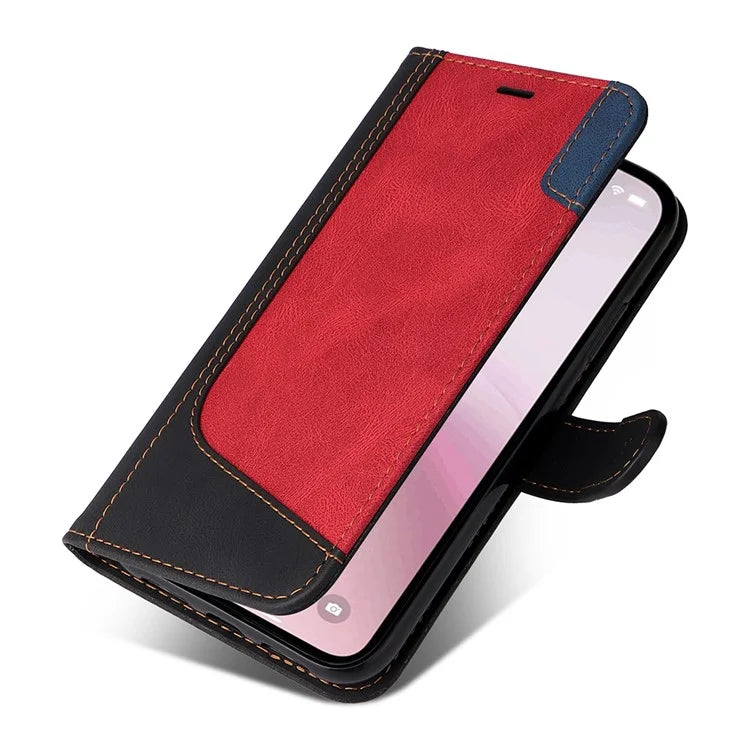 For iPhone SE (2024) Case Wallet PU Leather Three-Color Splicing Phone Cover
