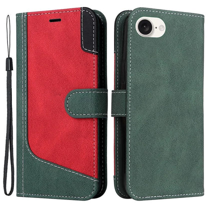 For iPhone SE (2024) Case Wallet PU Leather Three-Color Splicing Phone Cover