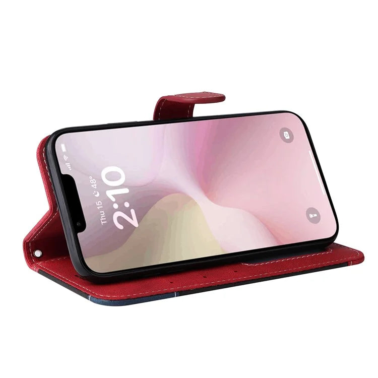 For iPhone SE (2024) Case Wallet PU Leather Three-Color Splicing Phone Cover