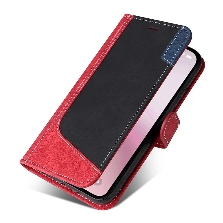 For iPhone SE (2024) Case Wallet PU Leather Three-Color Splicing Phone Cover